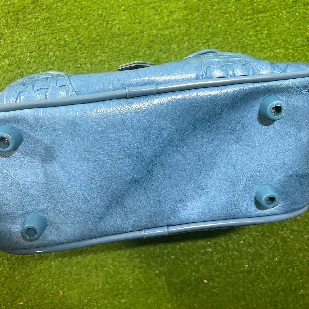 Vintage Blue Leather Duffle Bag 1960s Carry On Weekender American Tourister MINT